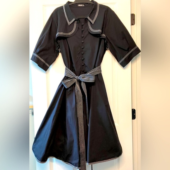 Rockabilly Goth Pinup Dress | Button-Up Sash-Tie Collar Yoke & Pockets | 3X 24W - Picture 11 of 11